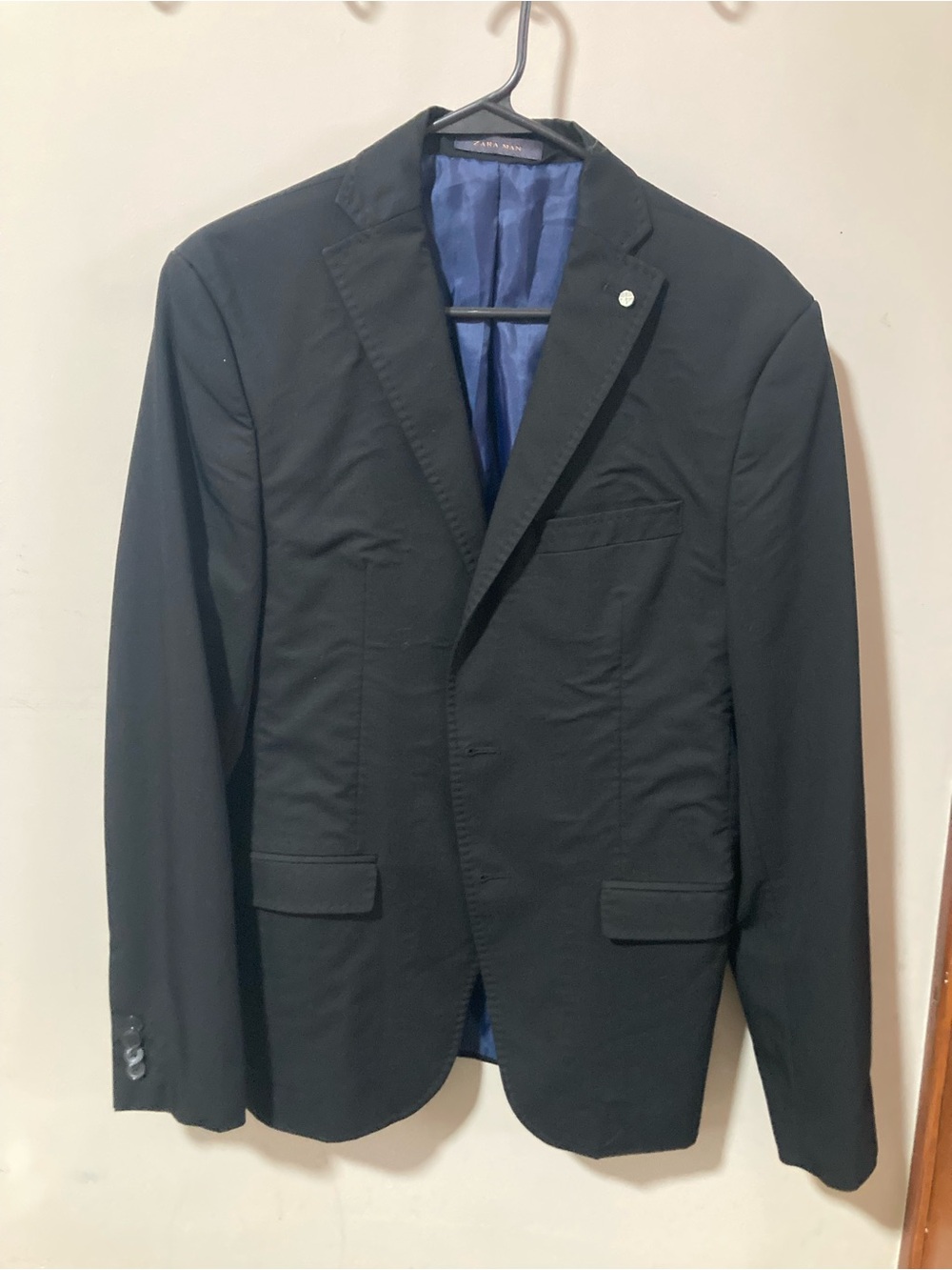 Zara Men's Black Blazer with Blue Lining